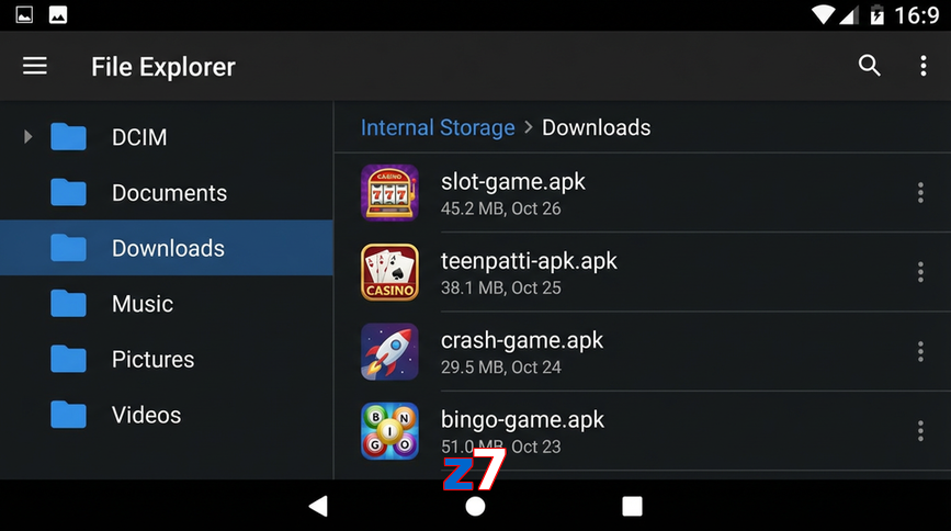 Main screen of Z7 gameapk page for PK players